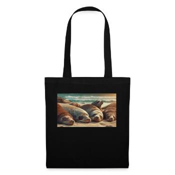 Cute animals chilling – sea lion sleeping beach - Tote Bag - black - Front