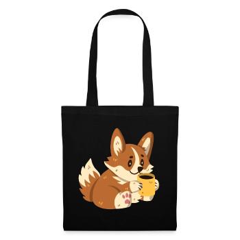Corgi buvant du café - Sac en tissu - noir - Devant