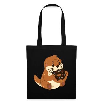 Otter mit Donut - Stoffbeutel - Schwarz - Vorne