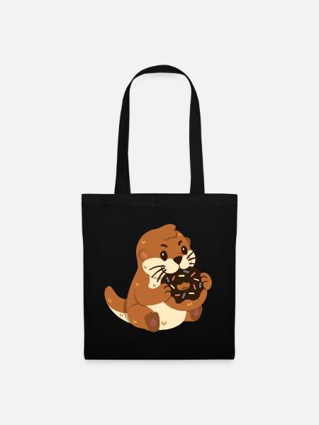 Otter mit Donut - Stoffbeutel - Schwarz