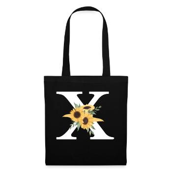 Buchstabe x blumige Sonnenblume - Stoffbeutel - Schwarz - Vorne
