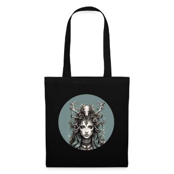 Mystical forest goddess with deer antlers, shaman. - Tote Bag - black - Front
