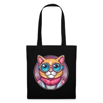 Coole Katze mit Sonnenbrille - Stoffbeutel - Schwarz - Vorne