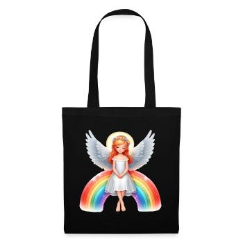 Engel sitzt auf Regenbogen - Stoffbeutel - Schwarz - Vorne