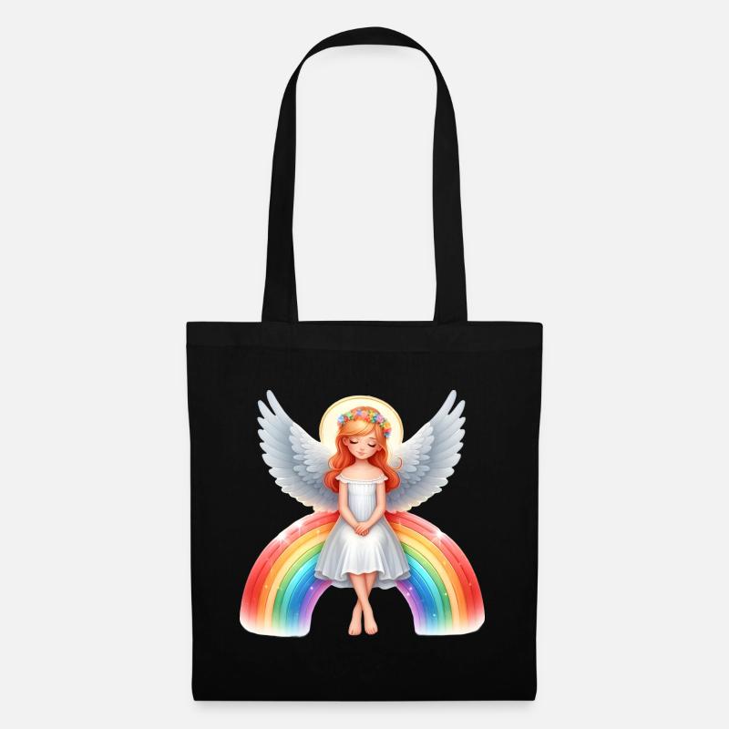 Engel sitzt auf Regenbogen - Stoffbeutel - Schwarz