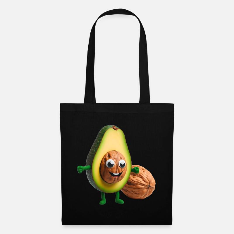 Avocado mit Walnusskern - Stoffbeutel - Schwarz