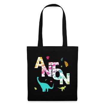 ANTON - Beau prénom de garçon avec dinosaure - Sac en tissu - noir - Devant