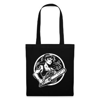 Women with Chainsaw – Funny Power Design - Tote Bag - black - Front
