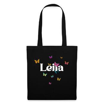 LEILA - Beau prénom de fille avec des papillons - Sac en tissu - noir - Devant