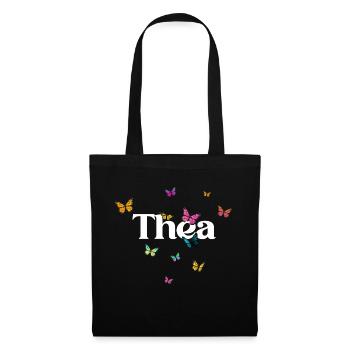 THEA - Beau prénom de fille avec des papillons - Sac en tissu - noir - Devant