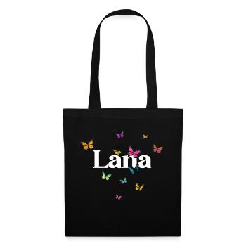 LANA - Schöner Mädchen Name mit Schmetterlingen - Stoffbeutel - Schwarz - Vorne