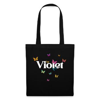 VIOLET - Schöner Mädchen Name mit Schmetterlingen - Stoffbeutel - Schwarz - Vorne