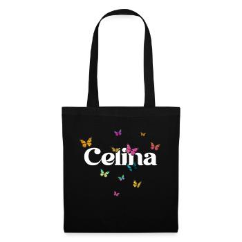 CELINA - Schöner Mädchen Name mit Schmetterlingen - Stoffbeutel - Schwarz - Vorne