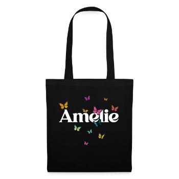 AMELIE - Beau prénom de fille avec des papillons - Sac en tissu - noir - Devant