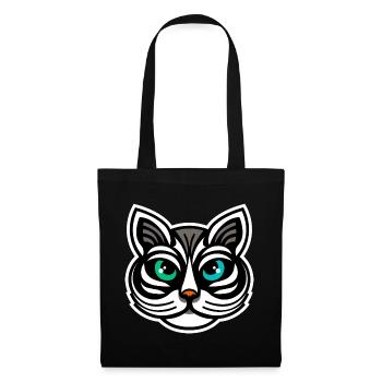 Whimsical Odd-Eyed Cat Cartoon Design - Tote Bag - black - Front