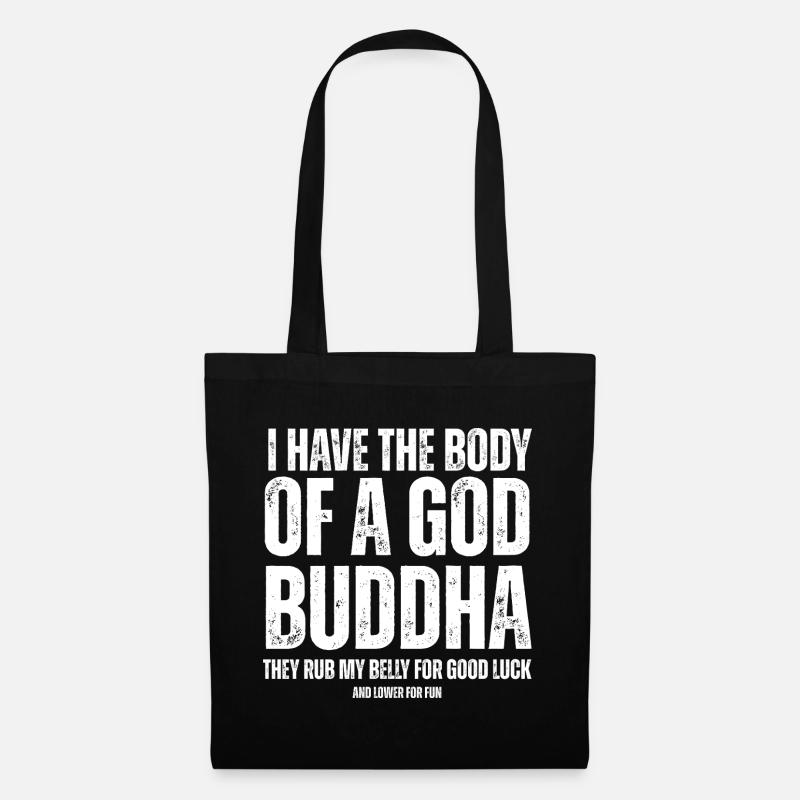 Gott Buddha Bauch Meme Typografie T-Shirt - Stoffbeutel - Schwarz