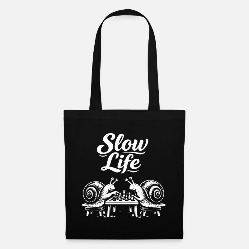 Slow Life Schnecken-Schachduell - Stoffbeutel - Schwarz
