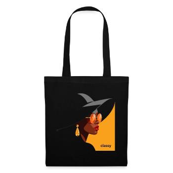 Femme élégante avec chapeau et lunettes de soleil - Sac en tissu - noir - Devant