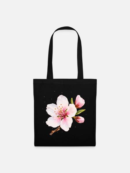 Mandelblüte Rosa Frühlingsblume - Stoffbeutel - Schwarz