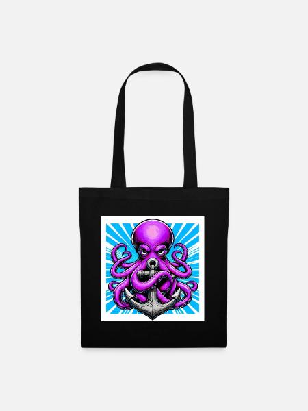 Oktopus umarmt einen Anker - Stoffbeutel - Schwarz