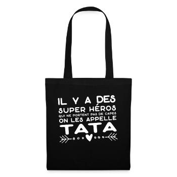 "tata super héros" t-shirt humour tante - Sac en tissu - noir - Devant