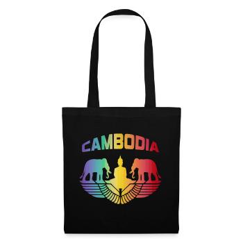 Kambodscha Elefanten mit Buddha / Geschenk - Stoffbeutel - Schwarz - Vorne
