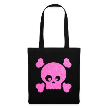 Pink Skull Pop Art Crossbones - Stoffbeutel - Schwarz - Vorne
