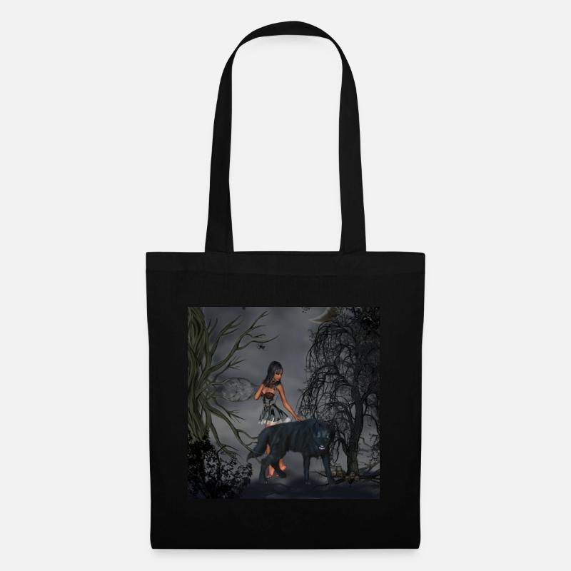 Awesome fairy with wolf - Tote Bag - black