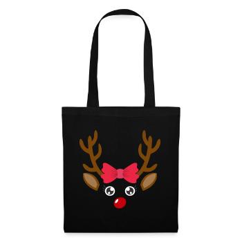 Süßes Rentier Gesicht Mädchen Weihnachten Xmas - Stoffbeutel - Schwarz - Vorne