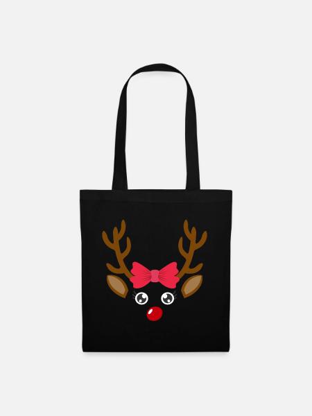 Cute reindeer face girl Christmas Xmas - Tote Bag - black