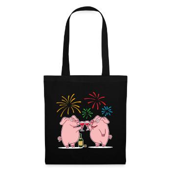 Porc chanceux Porte-bonheur Nouvel An Nouvel An - Sac en tissu - noir - Devant