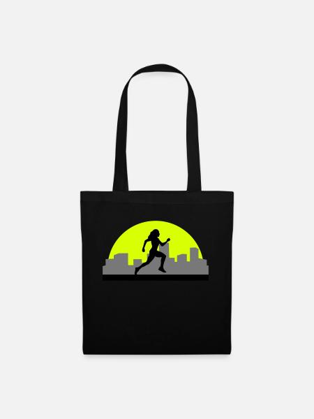 Läuferin, laufen, Stadtlauf, Skyline - Stoffbeutel - Schwarz