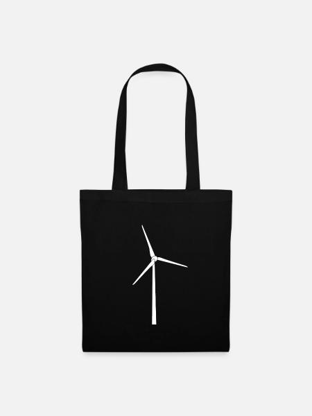 Windkraft Silhouette Weiß - Stoffbeutel - Schwarz