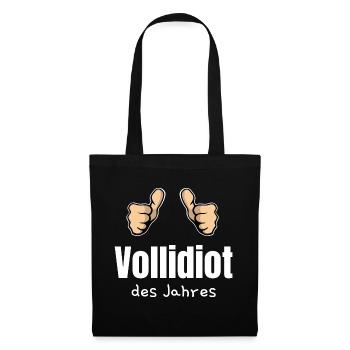 Vollidiot des Jahres Trottel Dulli Geschenk Daumen - Stoffbeutel - Schwarz - Vorne