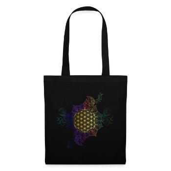 Cadeau de couleurs arc en ciel fleur de vie or - Sac en tissu - noir - Devant