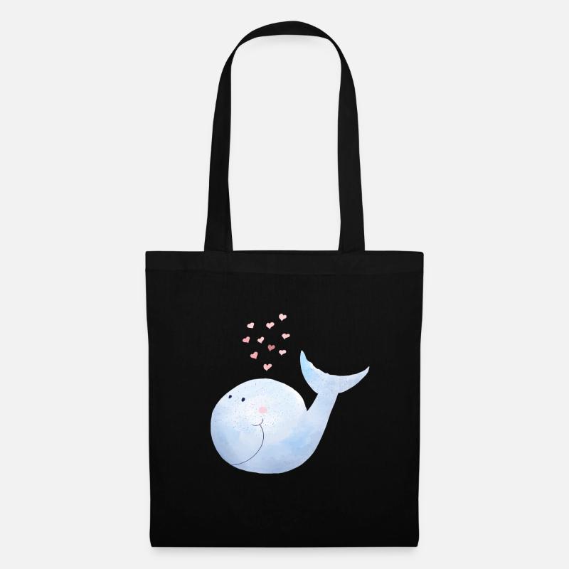 Whale sprays heart I blue whale comic - Tote Bag - black