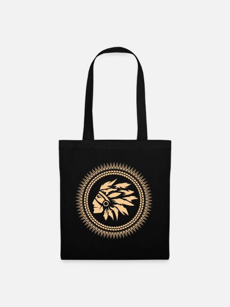 Indianer Symbol Logo Illustration Häuptling Grafik - Stoffbeutel - Schwarz