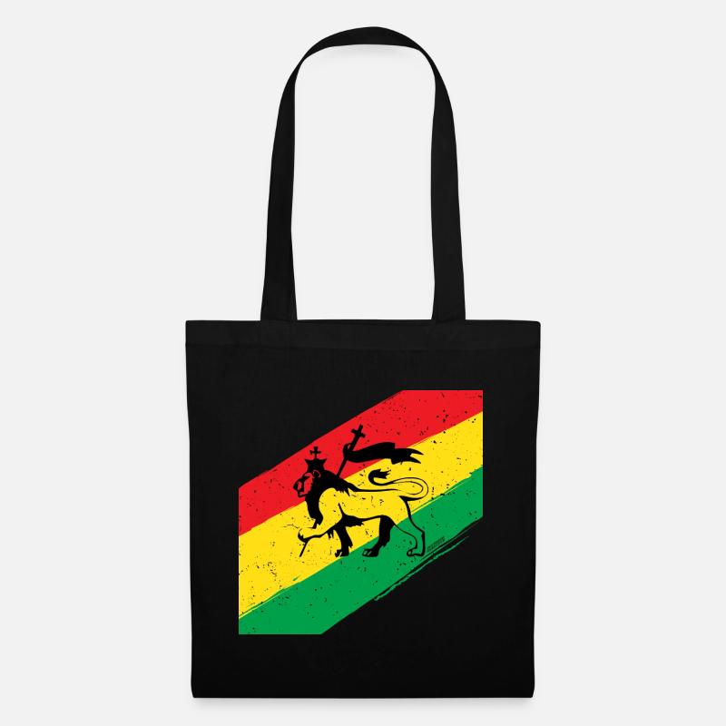Rasta Löwe vor Dreifarben Flagge - Stoffbeutel - Schwarz