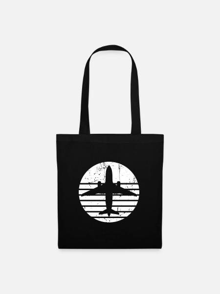 Flugzeug Silhouette mit Retro Line Design - Stoffbeutel - Schwarz