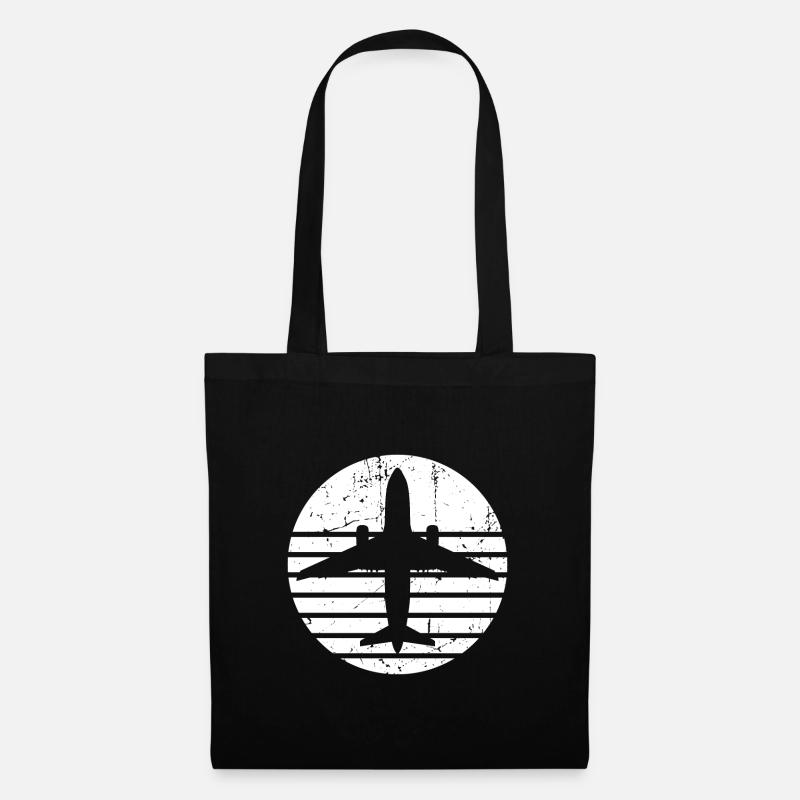 Flugzeug Silhouette mit Retro Line Design - Stoffbeutel - Schwarz