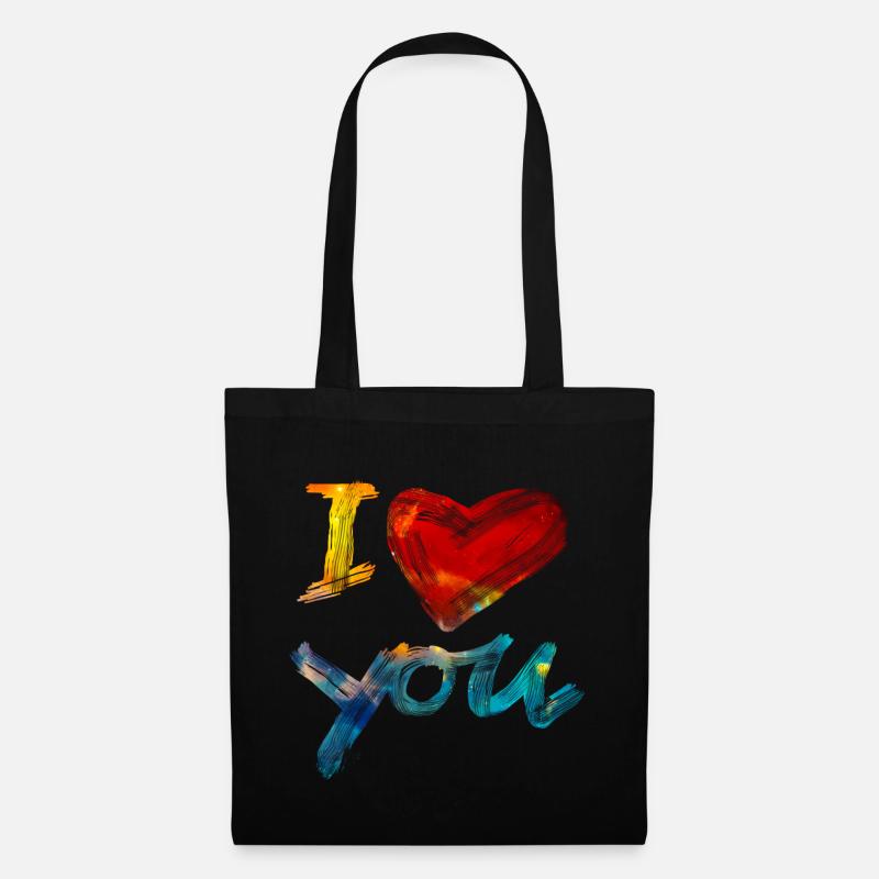 I LOVE YOU, Valentinstag, Liebe, Herz, Romantisch - Stoffbeutel - Schwarz