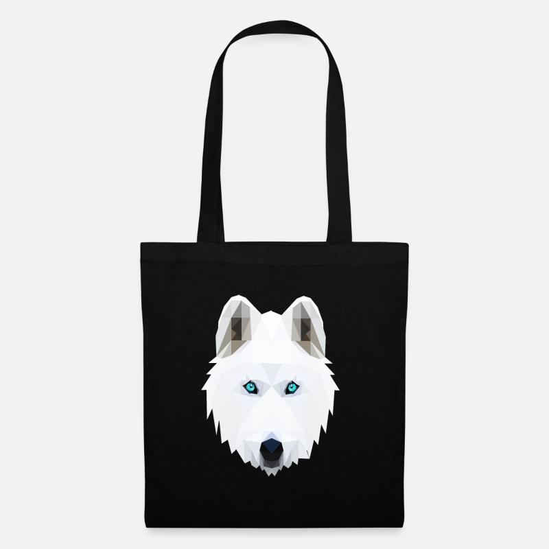 Wolf weißer Wolf blaue Augen Polygon - Stoffbeutel - Schwarz