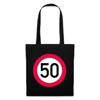 50 ans Attention ! Panneau de signalisation 50 km/h - Sac en tissu - noir - Devant