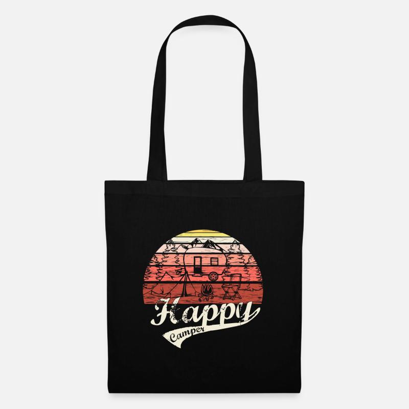 Happy Camper Road Trip Camping Lagerfeuer Geschenk - Stoffbeutel - Schwarz