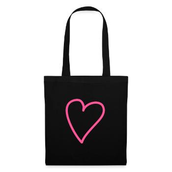 Herz Rosa - Stoffbeutel - Schwarz - Vorne