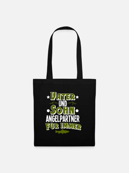 Angeln Angler Vater Sohn - Stoffbeutel - Schwarz