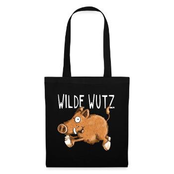 Wilde Wutz - Wildschwein - Wildsau - Geschenk - Stoffbeutel - Schwarz - Vorne