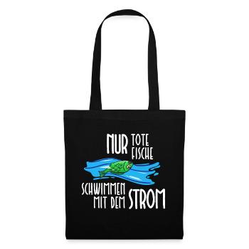 Tote Fische Strom Mainstream Lustig Sprüche Humor - Stoffbeutel - Schwarz - Vorne