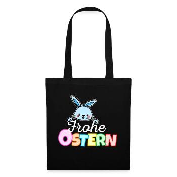 Osterhase Frohe Ostern Gesicht Süß Osterhäschen - Stoffbeutel - Schwarz - Vorne