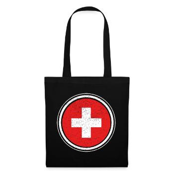 Schweiz - Schweizerkreuz - Stoffbeutel - Schwarz - Vorne